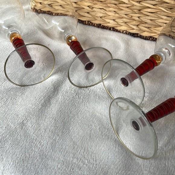 Pier 1 Imports Orbit Spice 16 Oz Red Gold Trim Stemware Glasses 4 HandPainted - Picture 6 of 10